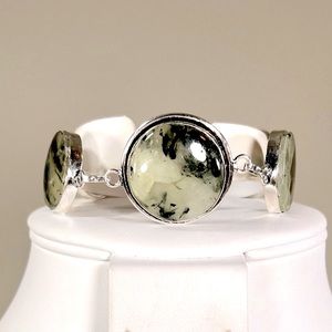 9.5” Prehnite 925 Circles Gemstone Bracelet